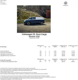 Volkswagen-katalog i Spikkestad | Prisliste ID. Buzz Cargo | 2026-01-20T00:00:00.000Z - 2026-06-30T00:00:00.000Z