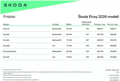 ŠKODA-katalog | Elroq prisliste | 2026-01-01T00:00:00.000Z - 2026-12-31T00:00:00.000Z
