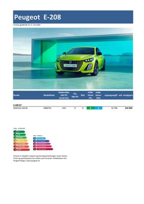 Peugeot-katalog i Mo i Rana | Last ned prisliste for nye Peugeot E-208 | 2024-05-29T00:00:00.000Z - 2025-05-29T00:00:00.000Z