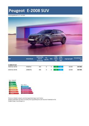 Peugeot-katalog i Mo i Rana | Last ned prisliste for Peugeot e-2008 SUV | 2024-05-29T00:00:00.000Z - 2025-05-29T00:00:00.000Z